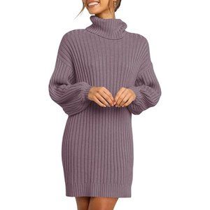 ANRABESS Oversized Sweaters Dress for Women Turtleneck Batwing Sleeve 2023 Fall